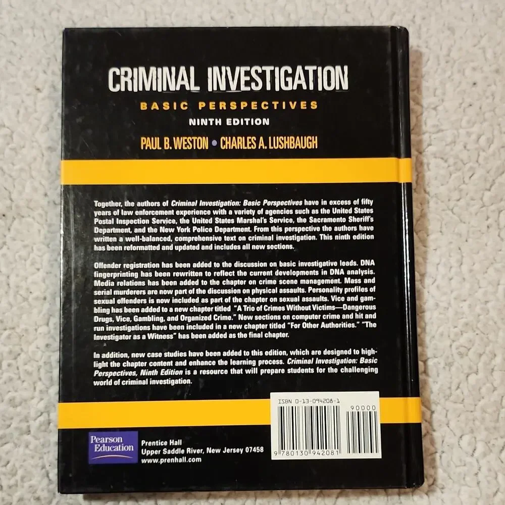 Criminal Investigation Basic Perspectives Ninth Edition Weston Lushbaugh Hardco…